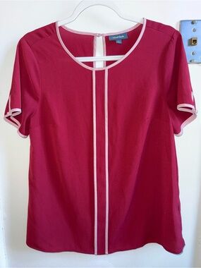 ModCloth Red Short Sleeve Blouse Pink Piping Size L